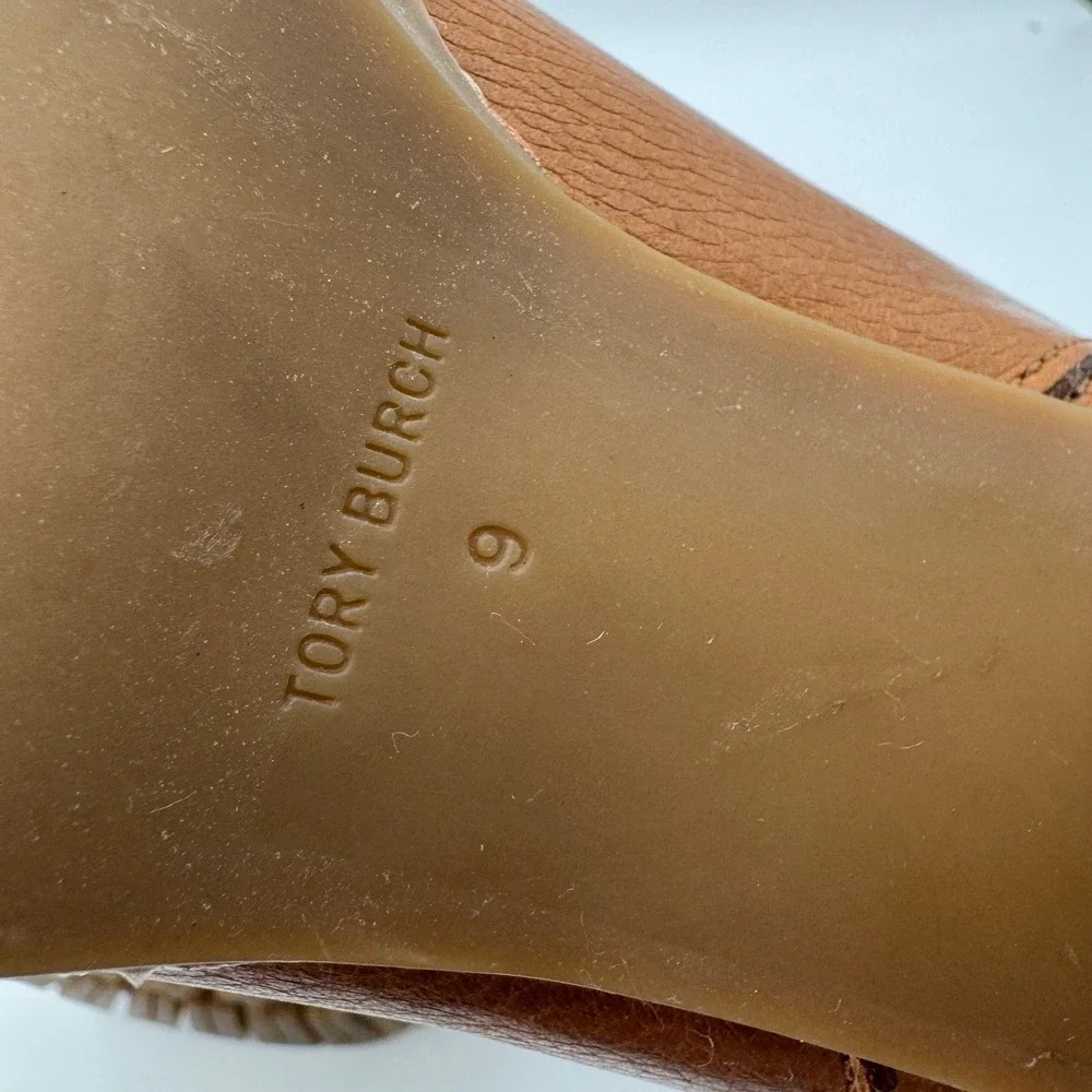 Tory Burch Booties Size 9M Brown Carson Leather Lug-Sole Chelsea Block Heel